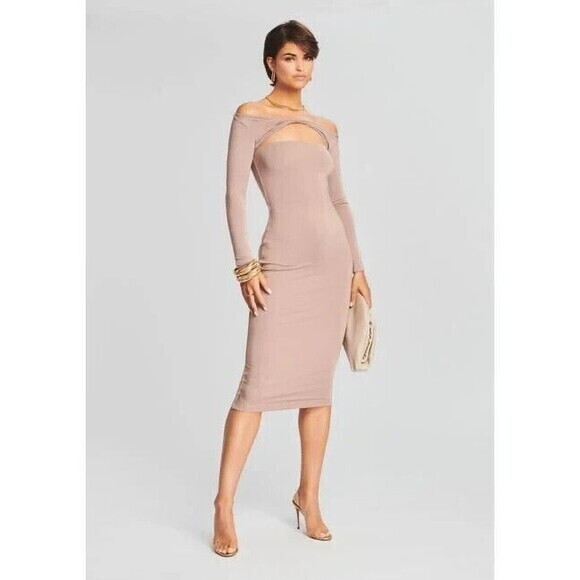 SER.O.YA Revolve Womens Irene Peakaboo Long Sleeve Midi Bodycon‎ Dress MED Pink - Picture 2 of 10
